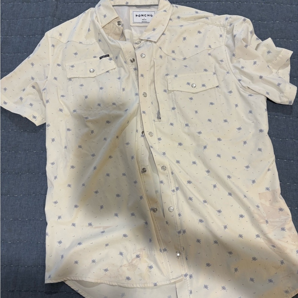 Poncho floral Cream Short Sleeve Men's Shirt